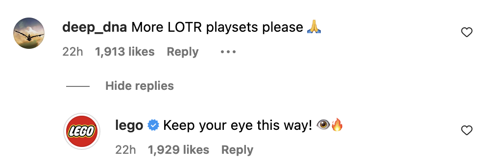 LEGO Instagram The Lord of the Rings comments 1