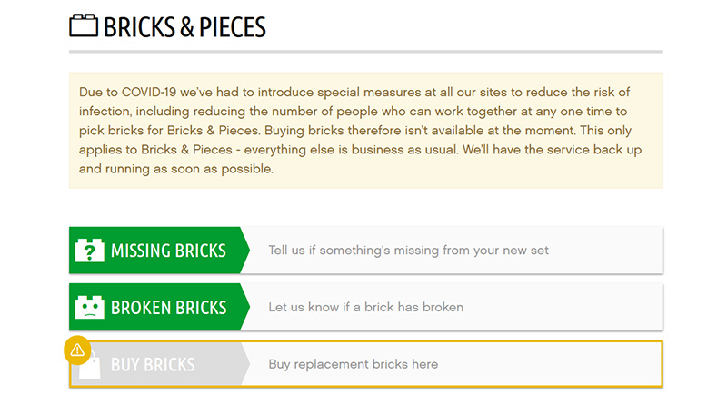 LEGO Bricks and Pieces closes due to coronavirus