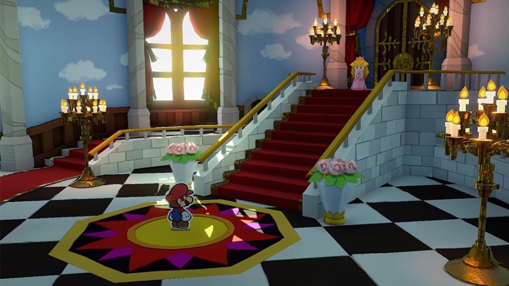 Paper Mario Origami King peachs castle lobby